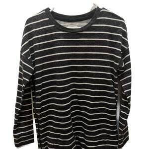 Lou & Grey Black White Striped‎ Crewneck Side Zippers Long Sleeve M